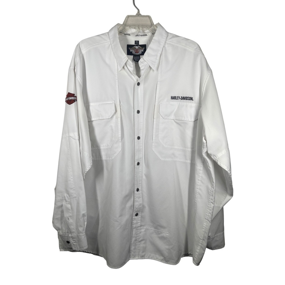 Harley-Davidson White Long Sleeve Button Down Shirt Mens 3XL Tall XXXL Big Tall
